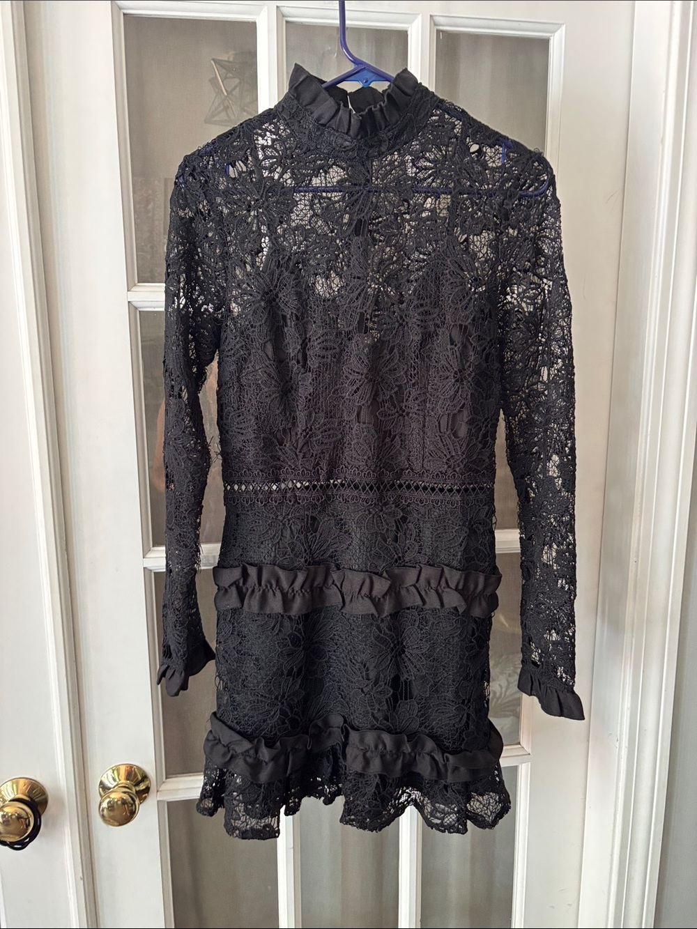 Boohoo Black Lace Long-Sleeve Ruffle Mini Dress